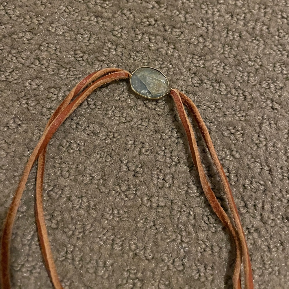 Brown leather wrap bracelet with stone
